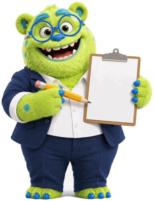 Maskot Správných financí s formulářem