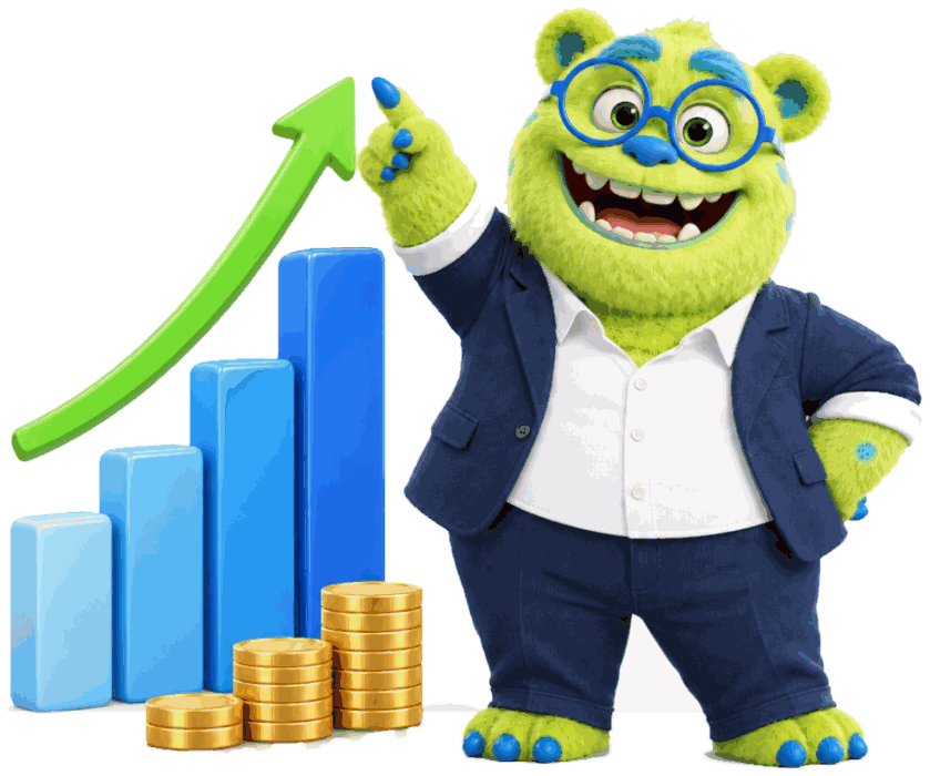Maskot Správné finance ukazuje růst investice