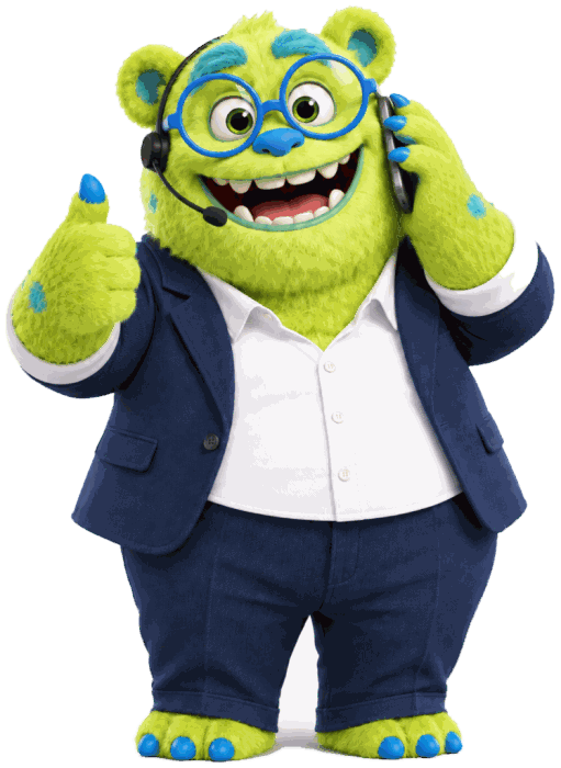 Maskot Správné finance s telefonem